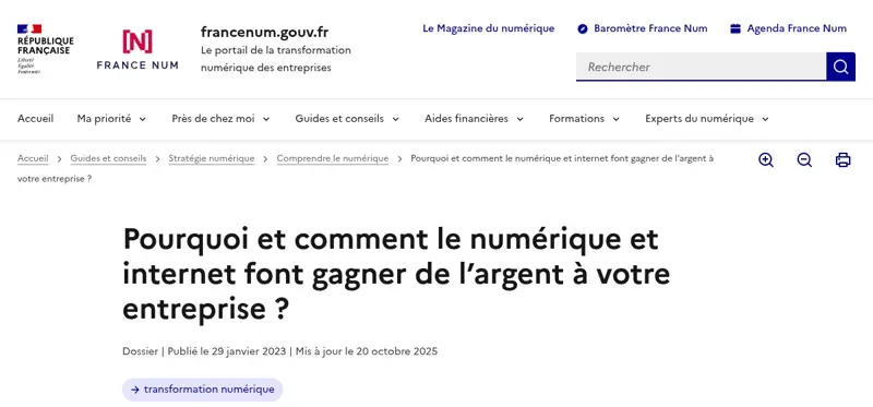 Page de France Num : pourquoi et comment le numérique et Internet font gagner de l’argent à votre entreprise