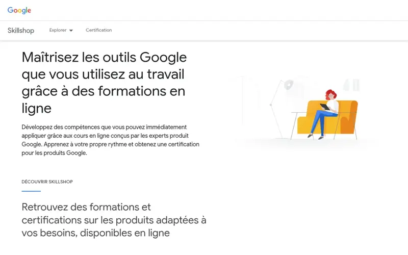 Page d’accueil de Google Skillshop, la plateforme de formation et de certification aux outils Google