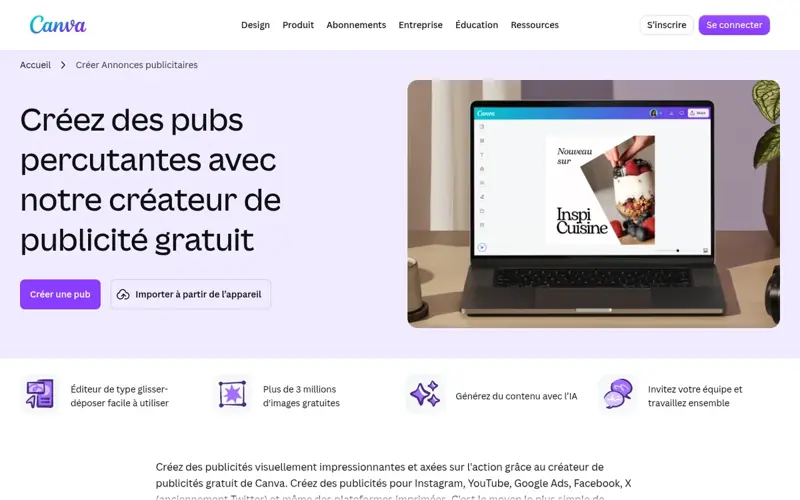 Créateur de publicités Canva (page française)