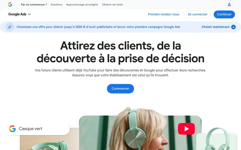 Page d’accueil Google Ads en français