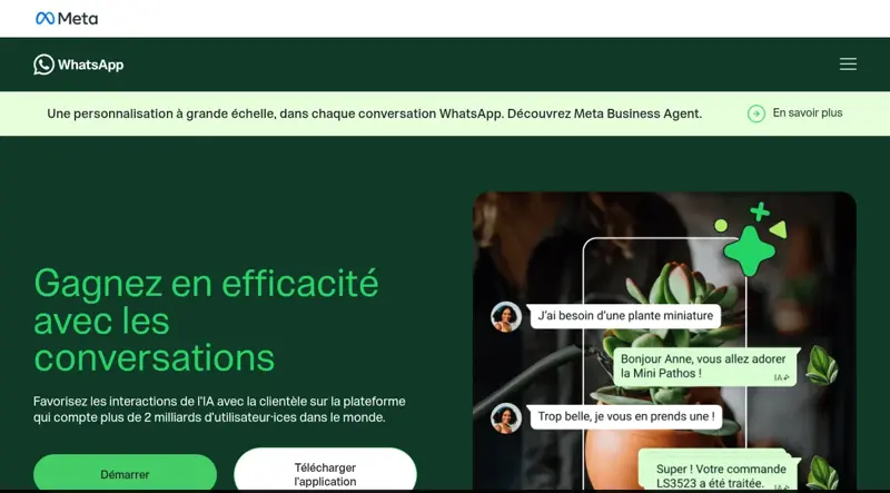 Page d’accueil officielle WhatsApp Business en français