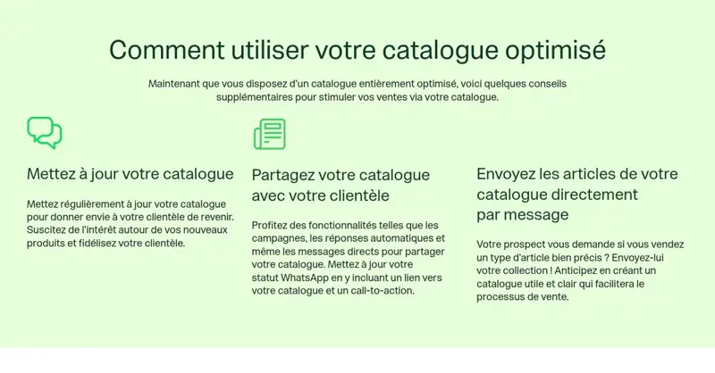 Conseils officiels de WhatsApp Business pour mettre à jour et partager son catalogue avec ses clients