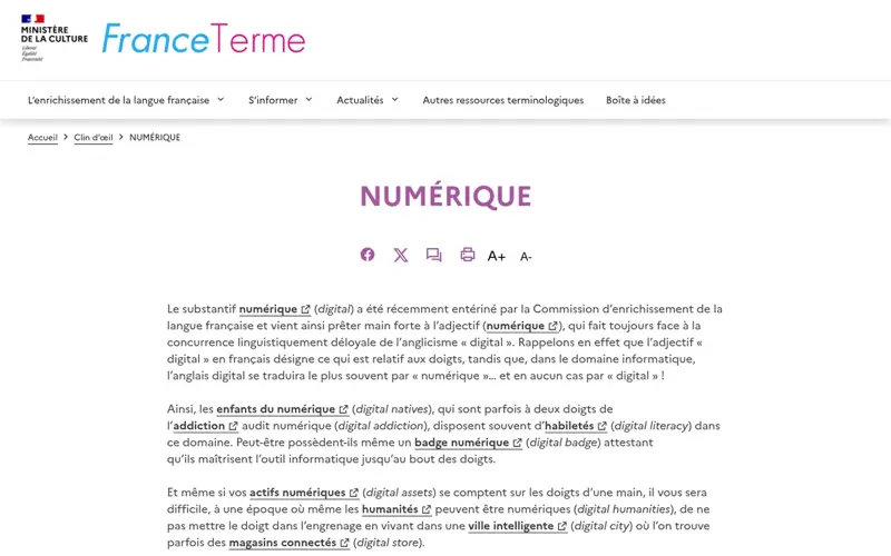 Clin d’œil FranceTerme sur le mot NUMÉRIQUE