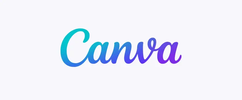 Logo officiel de Canva, le mot Canva écrit en lettres cursives dégradées du turquoise au violet