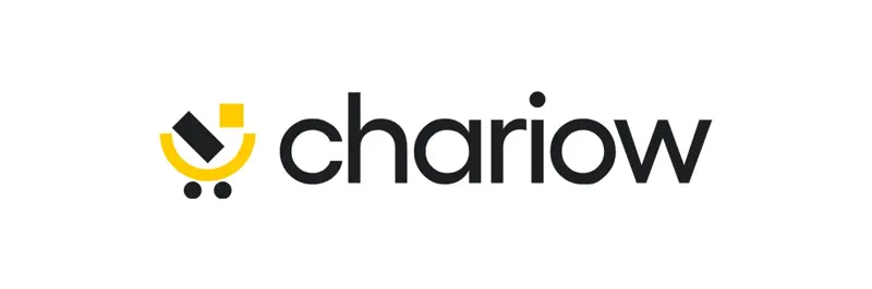 Logo officiel de Chariow : un pictogramme jaune et noir en forme de chariot suivi du mot chariow en noir