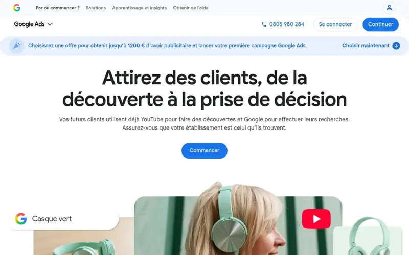 Page d’accueil Google Ads en français