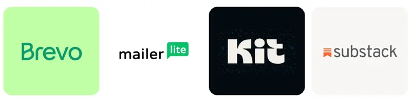 Logos officiels de Brevo, MailerLite, Kit et Substack, quatre outils pour créer une newsletter gratuite