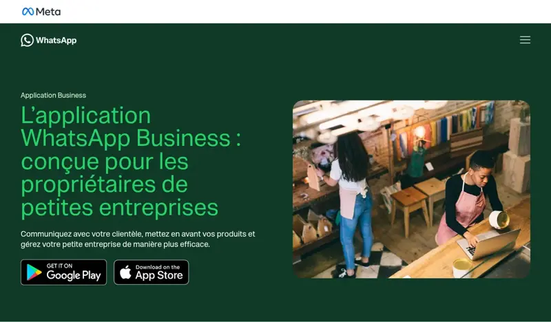 Capture de la page officielle de l’application WhatsApp Business pour les petites entreprises