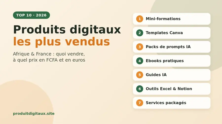 Produits digitaux les plus vendus en 2026 : le top 10 en Afrique et en France (avec prix)