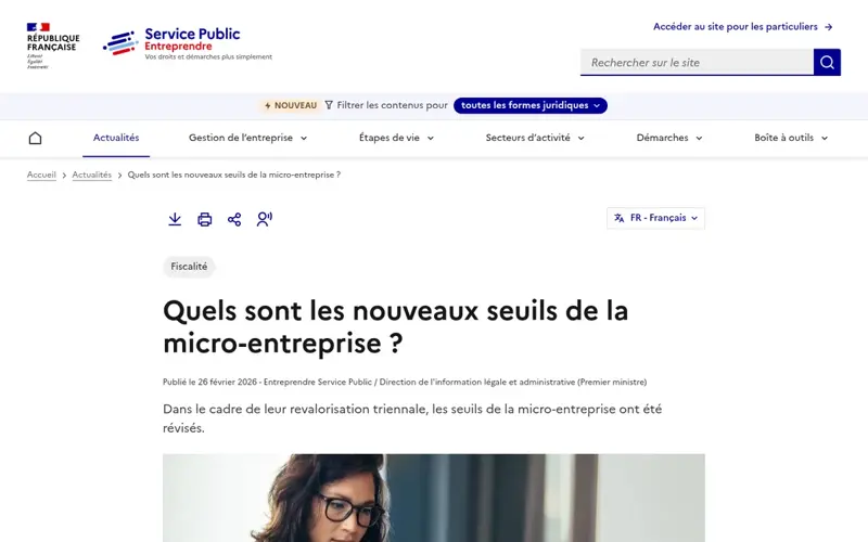 Actualité Service Public : nouveaux seuils de la micro-entreprise 2026–2028