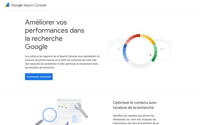 Page d’accueil Google Search Console en français