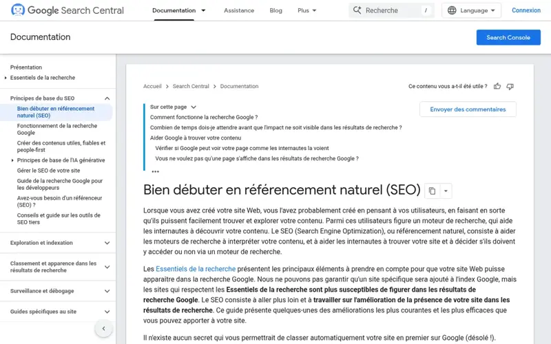Guide Bien débuter en SEO sur Google Search Central