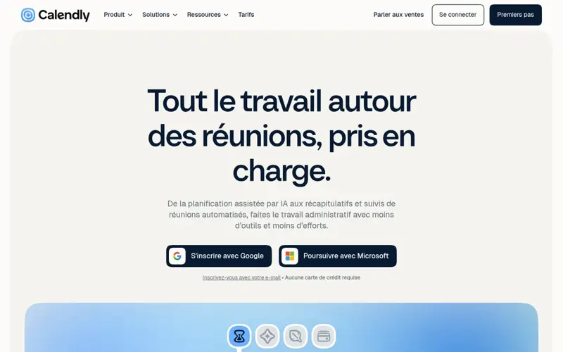 Page d’accueil de Calendly, outil de prise de rendez-vous en ligne
