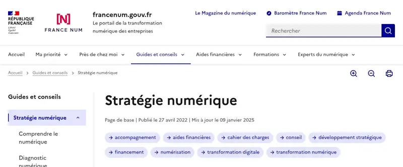 Page Stratégie numérique du portail France Num pour les TPE et PME